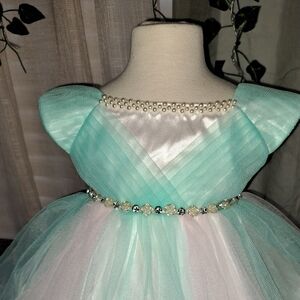 Elegant Aqua and White Kids Dress